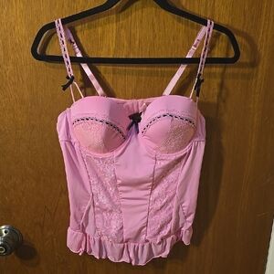 Jezebel Pink Satin Bra with Lace Detail L
